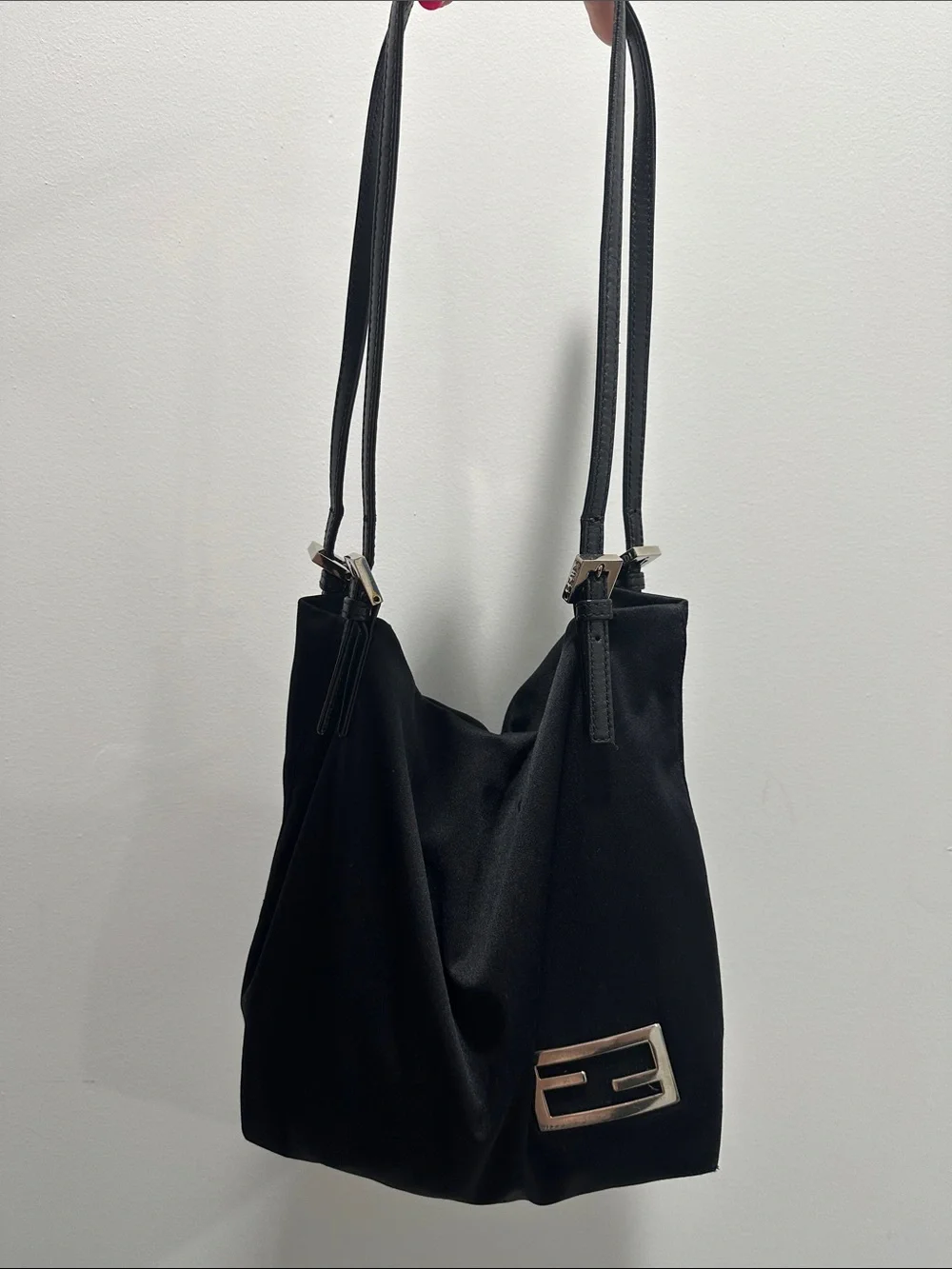 Fendi 90s Y2K Neoprene Hobo Shoulder Bag with Silver Accent AUTH